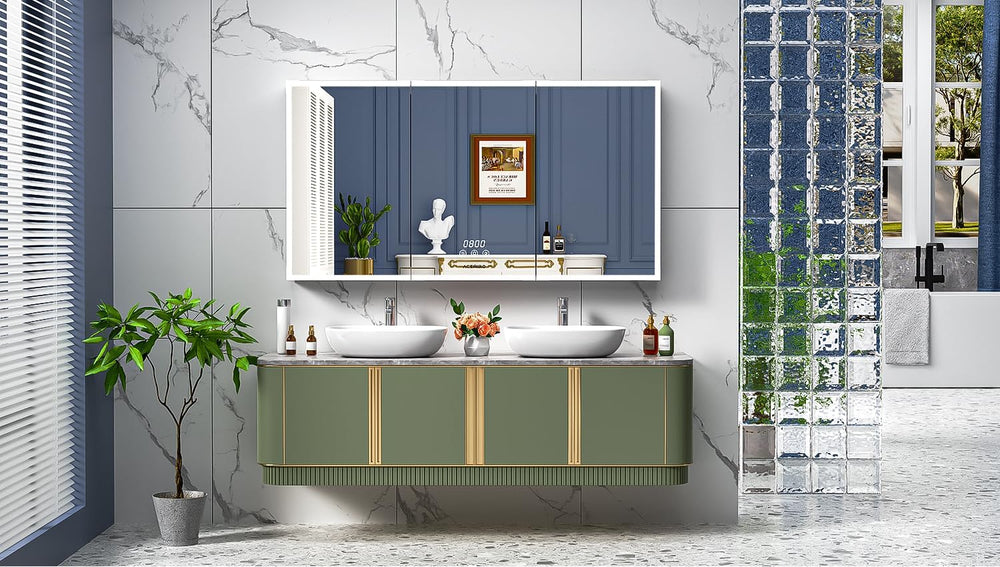60"×32" Lighted Bathroom Medicine Cabinet with Mirror, Recessed Med...