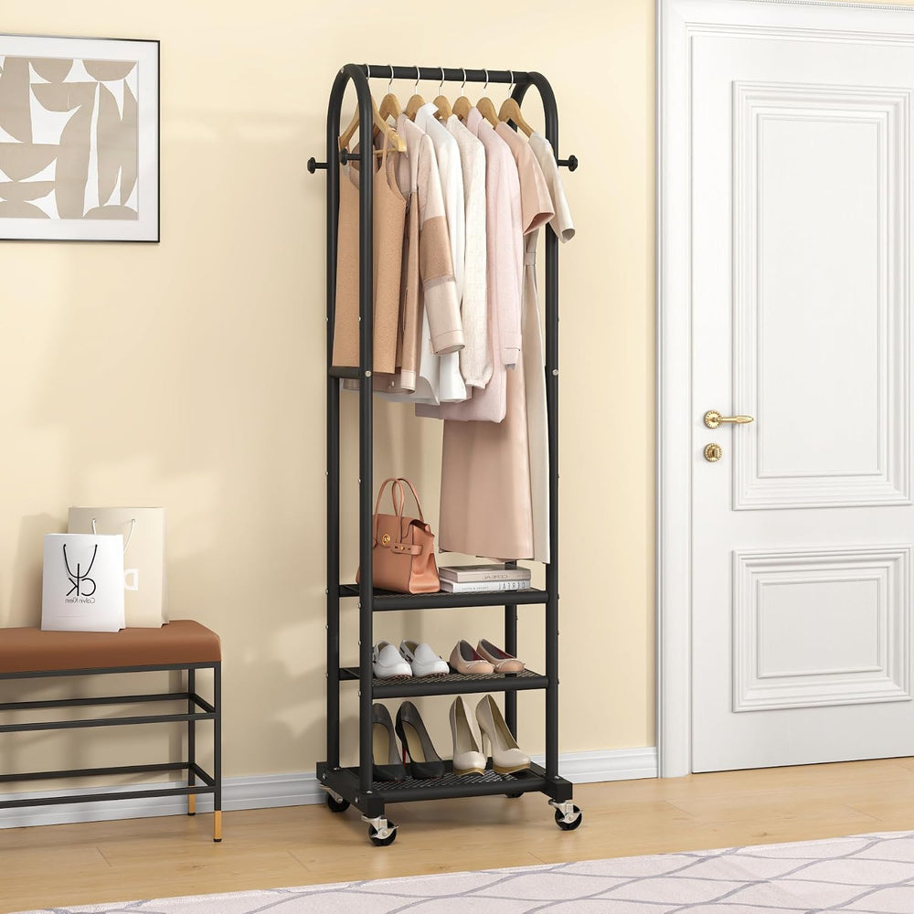 Portable Clothes Rack with Wheels, Space Saving Metal Clothing Rack
