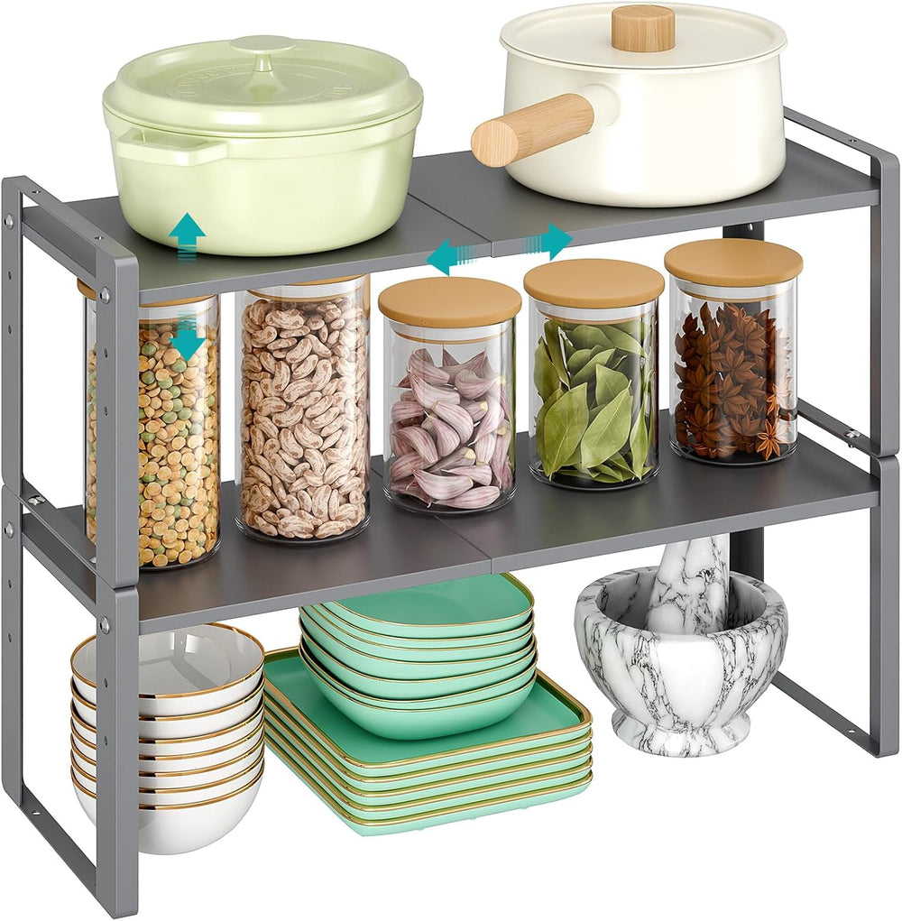 2 Pack Expandable Kitchen Cabinet Organizer Shelves