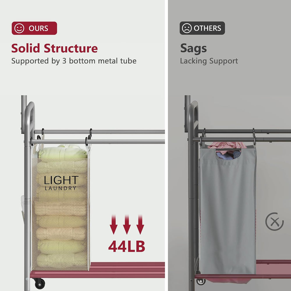 Tajsoon 2 Section Laundry Sorter Hamper with Hanging Rack, Beige & Gray
