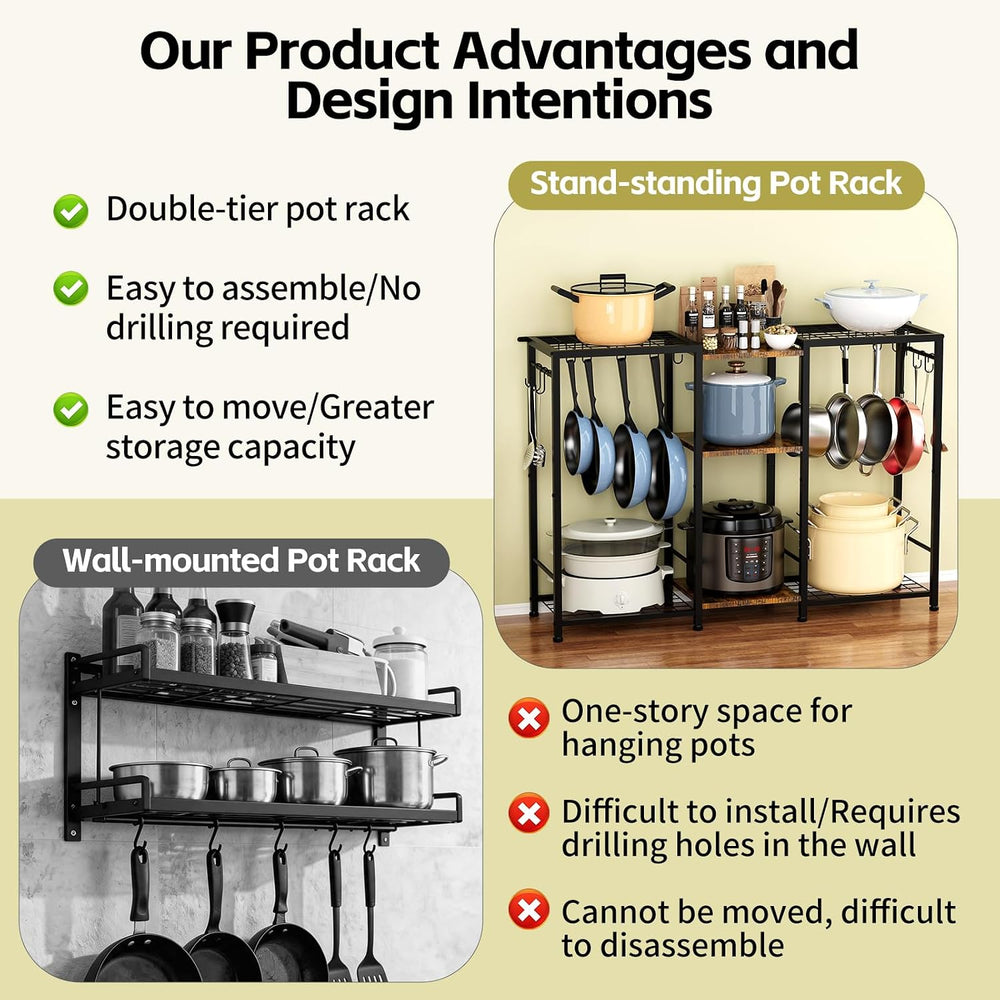 Pot Rack —Expandable Pot and Pan Organizer Rack, Freestanding Kitchen Pot and...