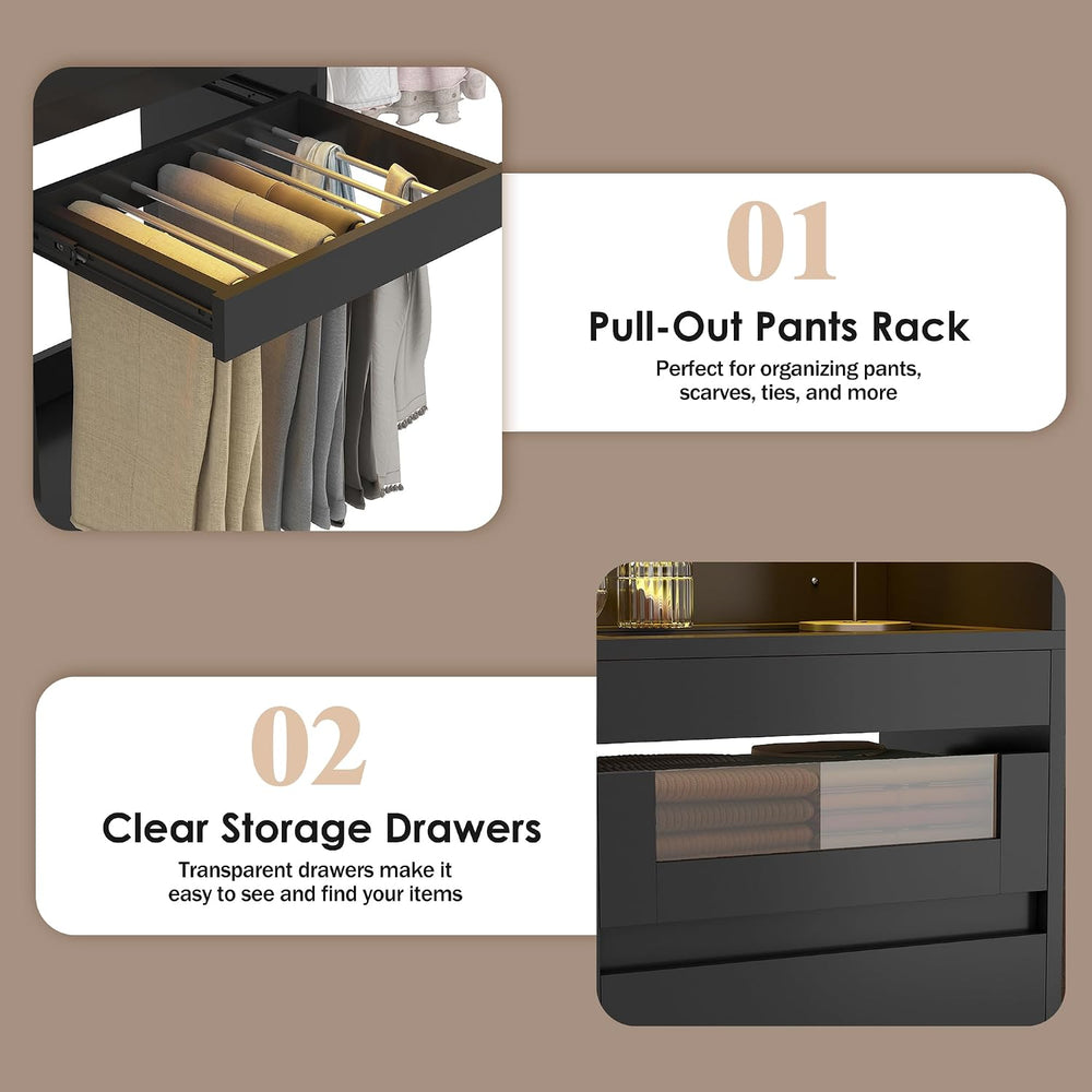 6-12 Ft Closet System with LED Lighting & 4 Adjustable Rods (Black)