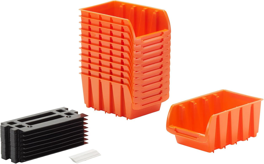 TRINITY Set of 12 Open Front Storage Bins, Orange, Small 6.5"x4.1"x3”