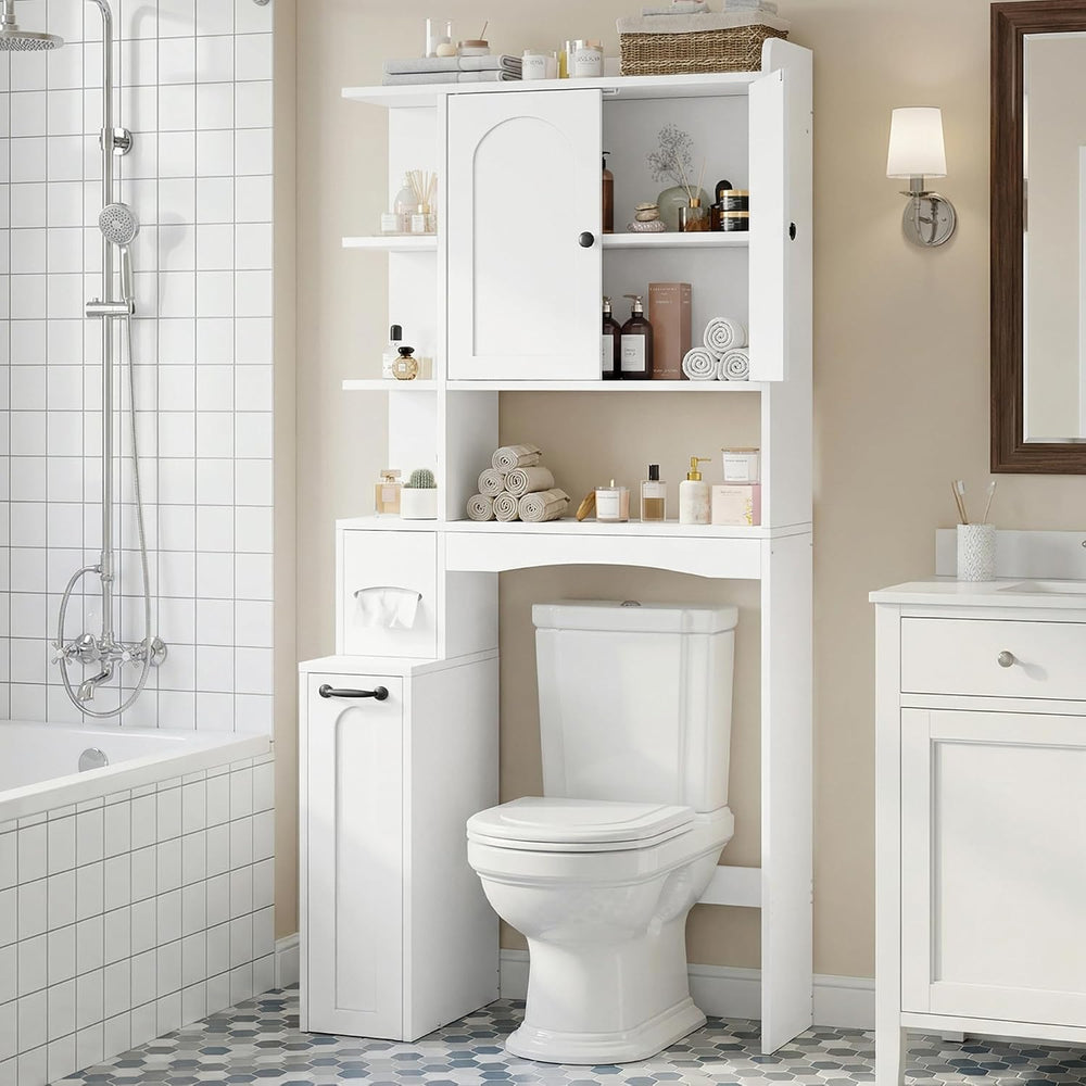 Over The Toilet Storage Cabinet with Pulley & Arched Doors, White