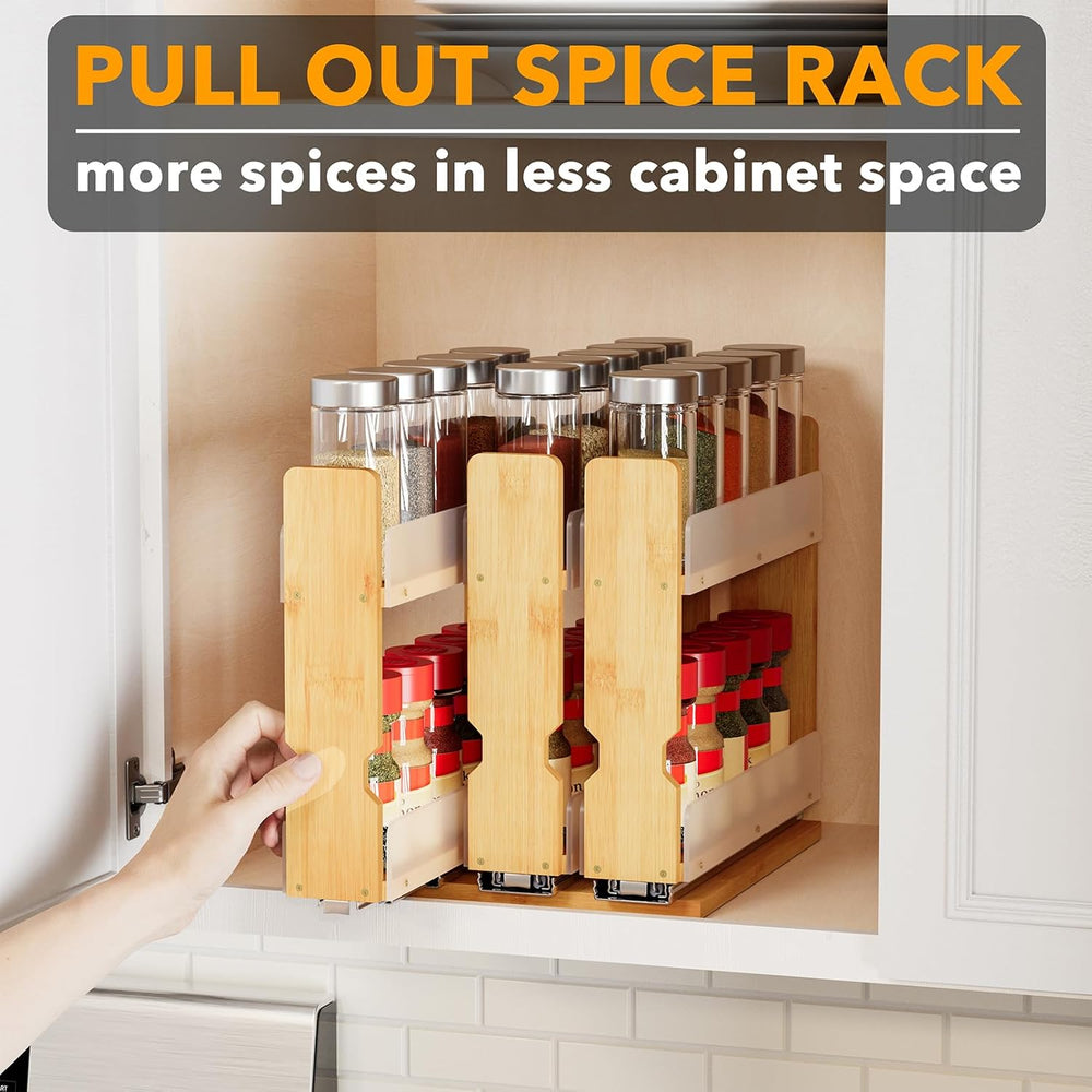 SpaceAid Bamboo Pull Out Spice Rack Organizer for Cabinet, Heavy Duty Slide O...