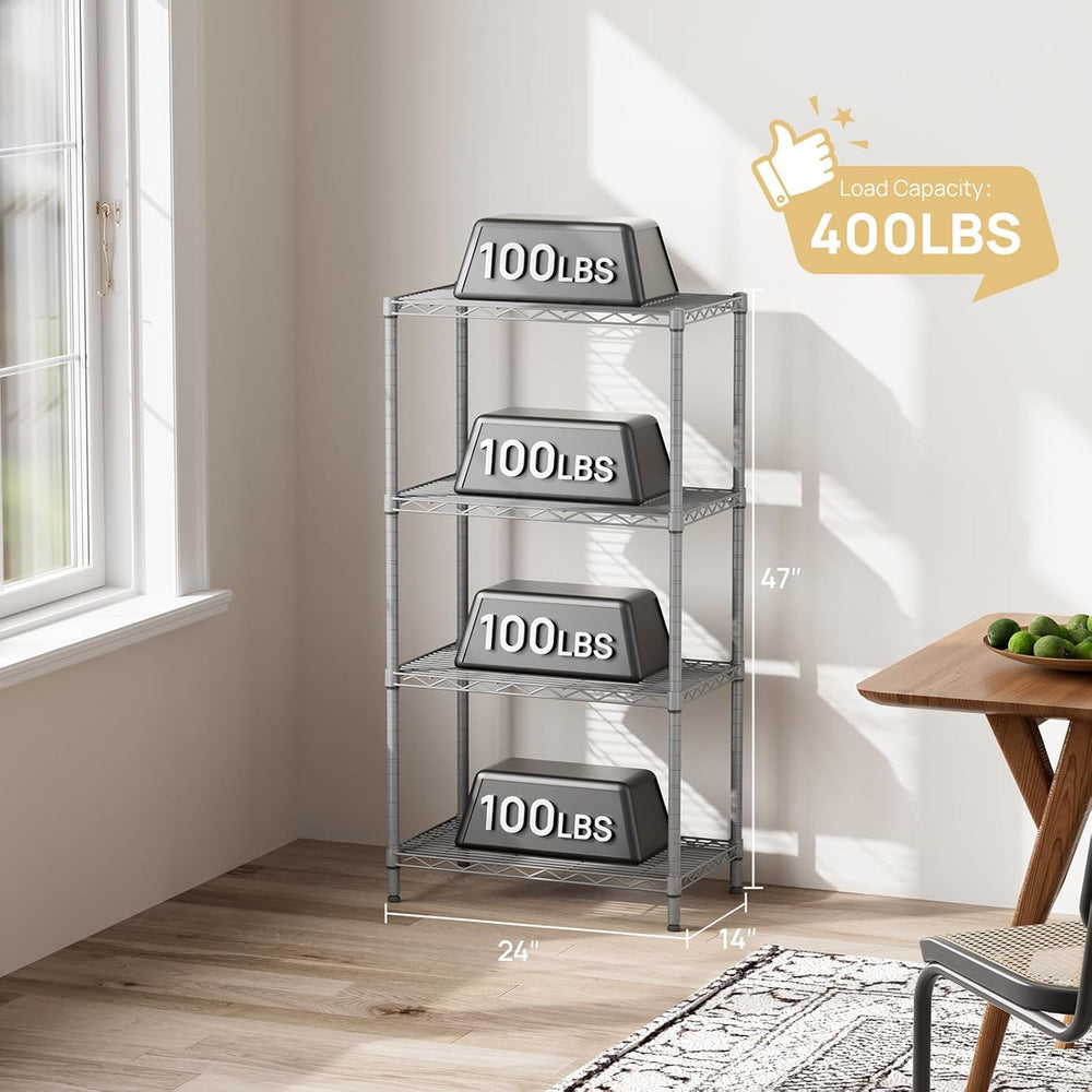 4 Metal Shelves Wire Shelving Storage Shelf Adjustable Unit Pantry