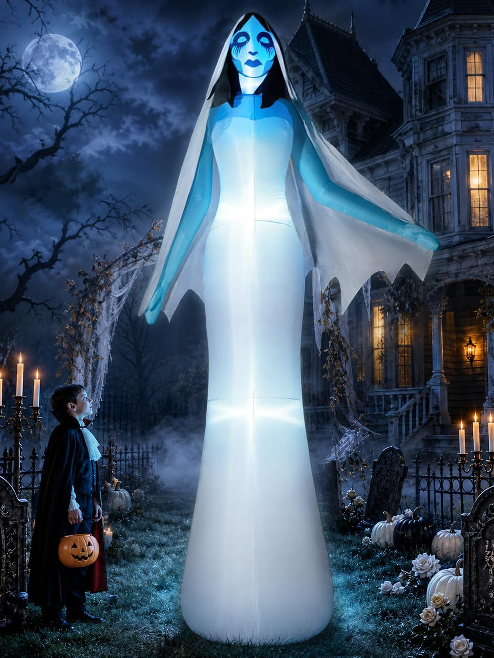 zukakii 12FT Giant Halloween Inflatables Ghost Bride with Built-in Whole-Body...