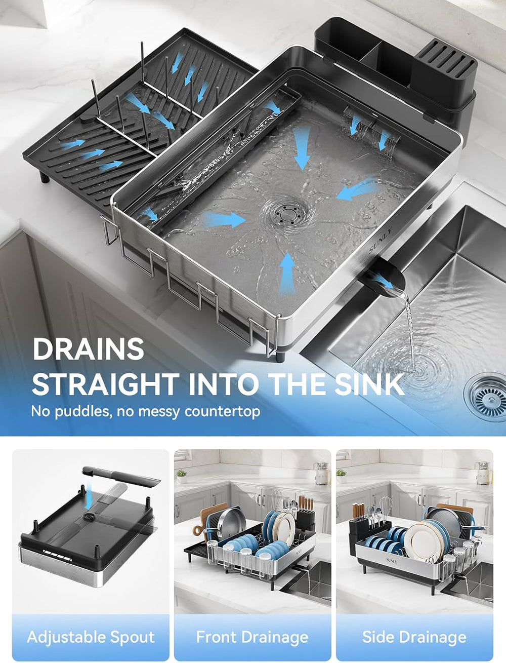 Large Dish Drying Rack, Expandable Dish Rack for Kitchen Counter, 304 Stainle...