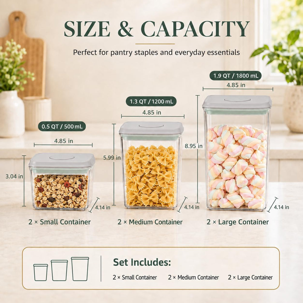 6-Piece Airtight Food Storage Containers, Clear Stackable Pop Lid