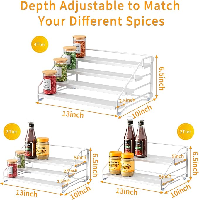 RCHYFEED Spice Rack Organizer for Cabinet, 4 Tier Spice Organization for (2 P...