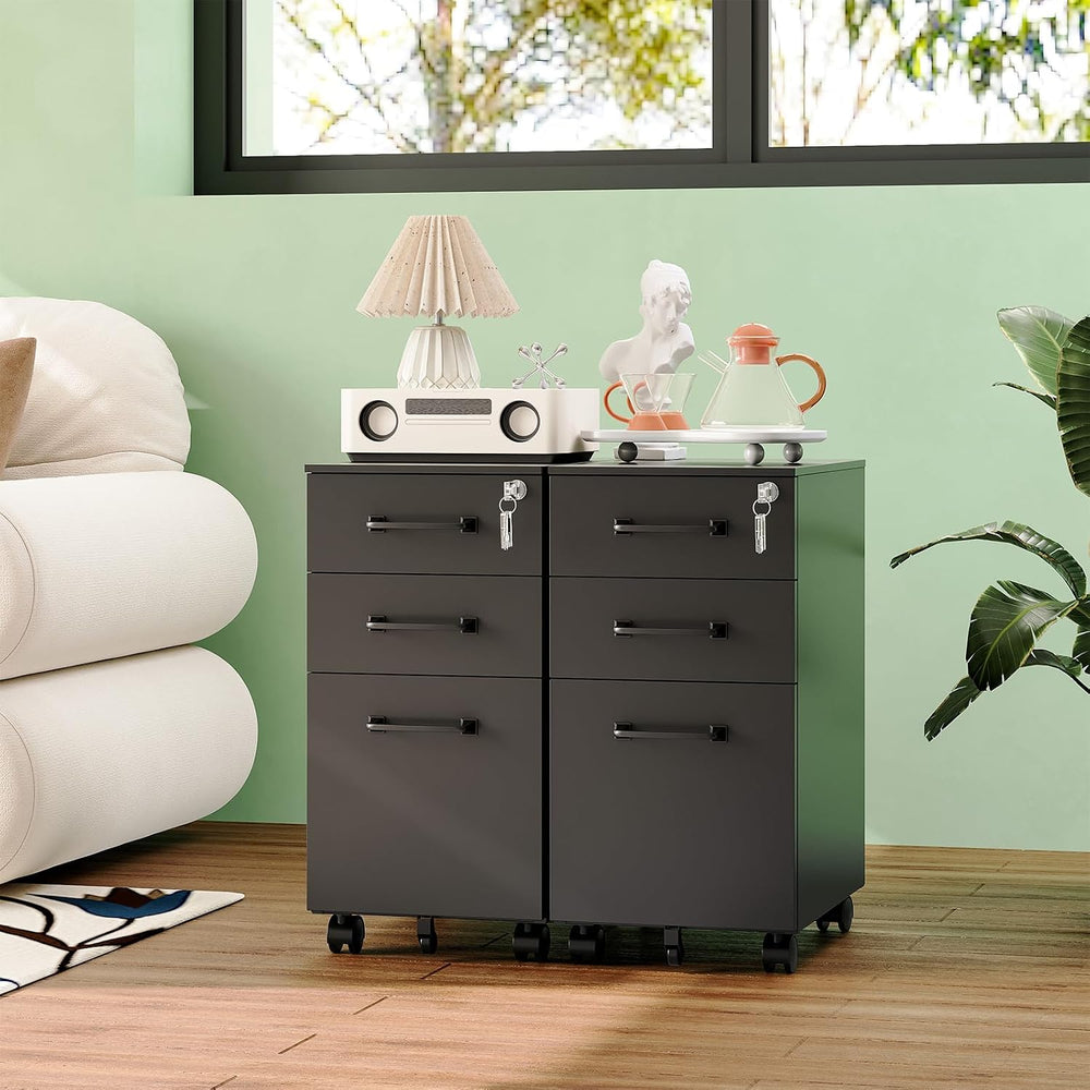 MIIIKO File Cabinet 3 Drawers on Wheels Under Desk, Black Metal File Cabinets...