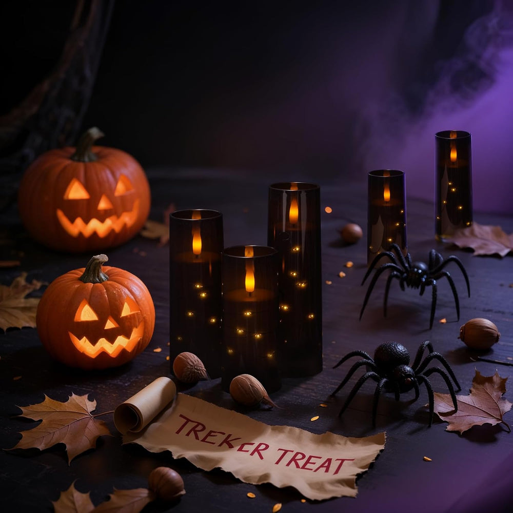 Raycare 9 Pcs Black Halloween Flameless Pillar Candles with Remote Timer