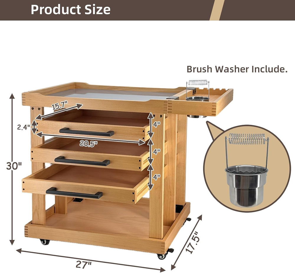 Art Supplies Storage 5-Tier Cart, Beech Wood Rolling Cart