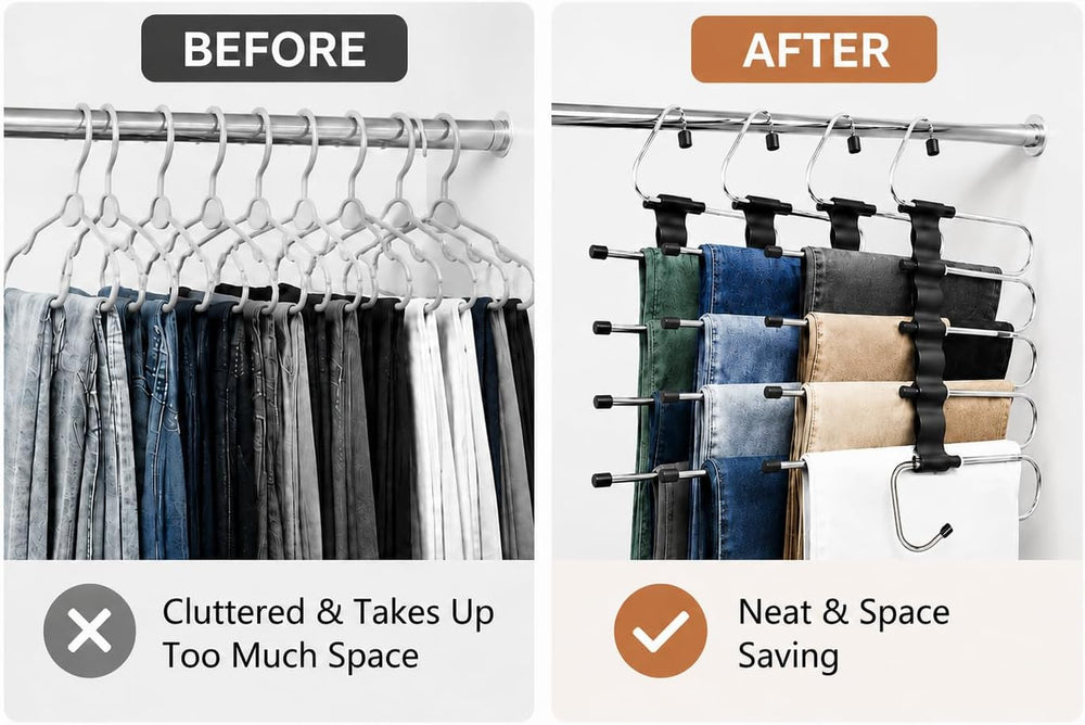 Space-Saving Pants Hangers, 5-Tier, 20 Clips, 4 Pack