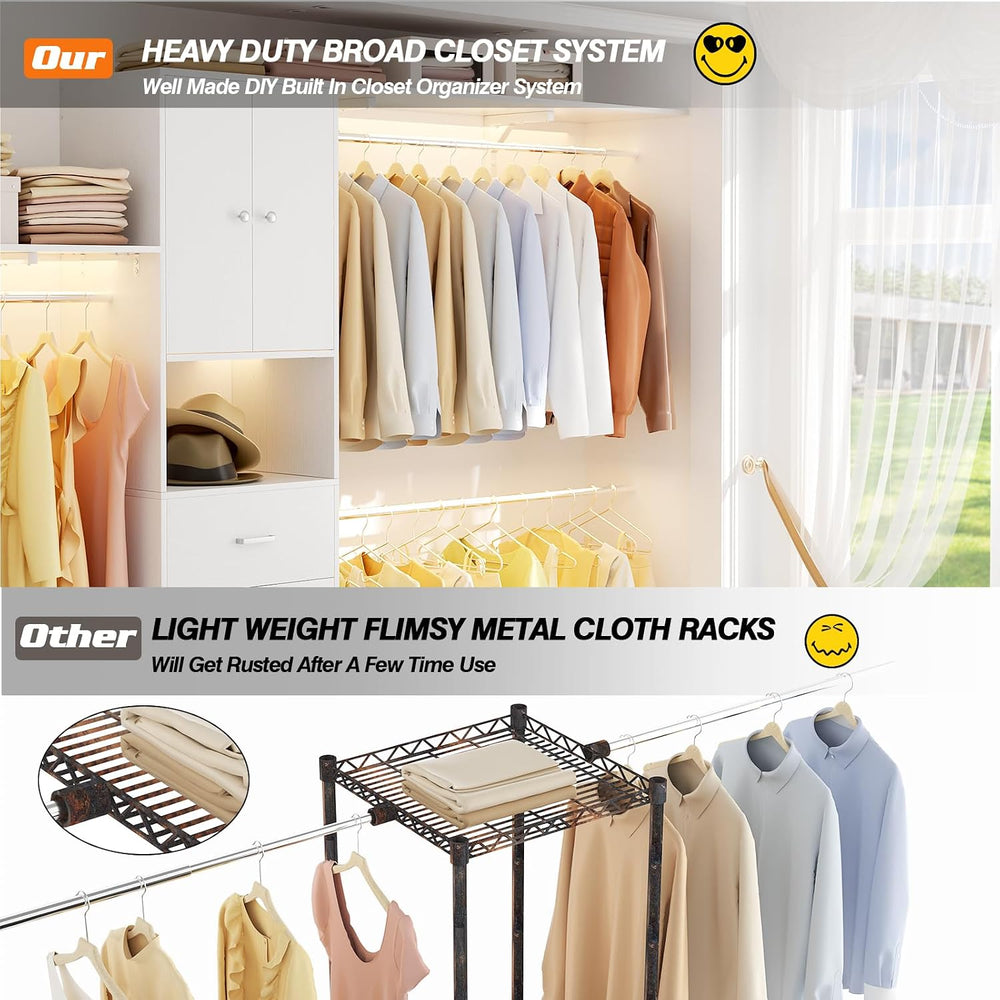 120 Inches Closet System With Doors, 10FT Walk In Closet Organizer with 3 She...