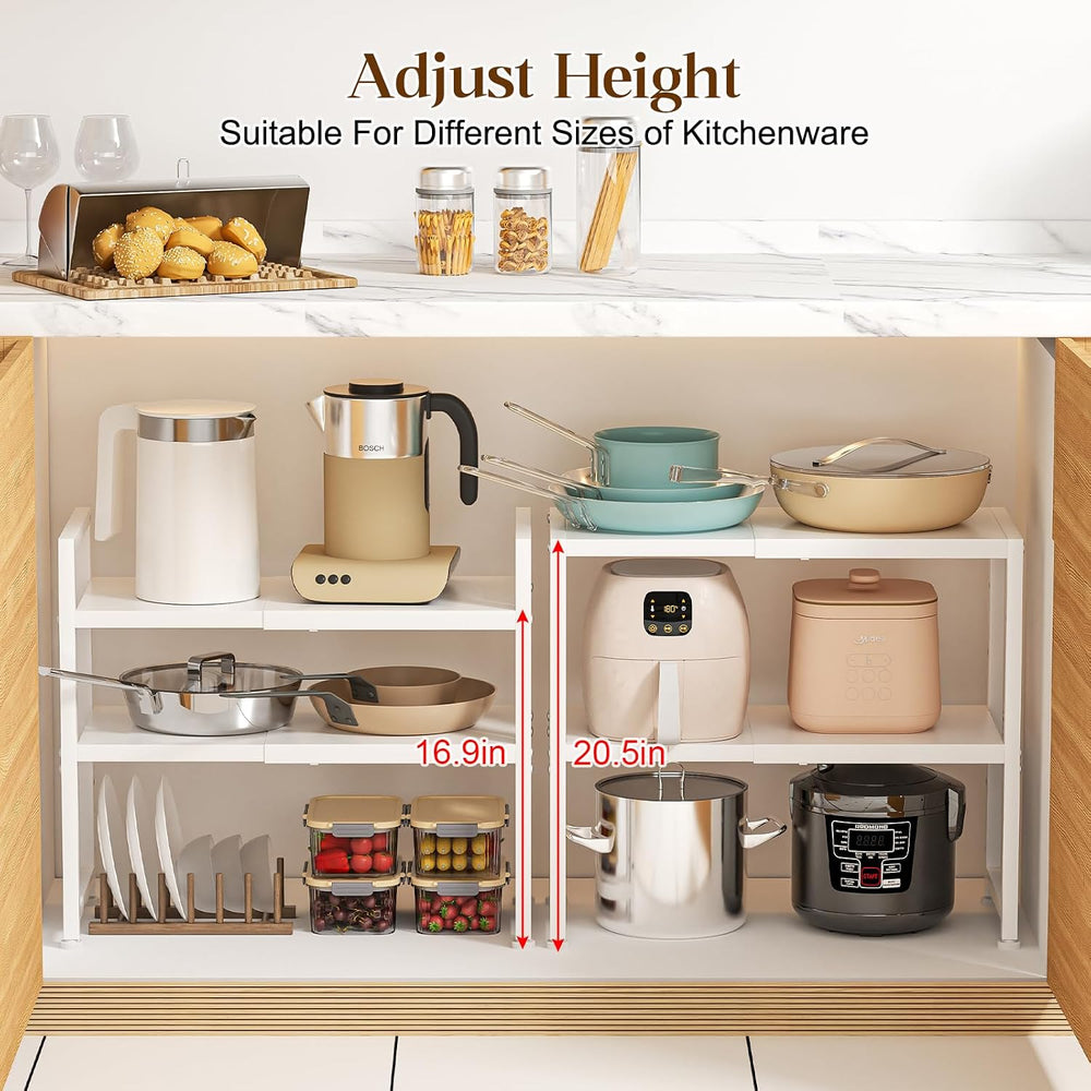 2-Tier Expandable Kitchen Storage Shelf,150LBS Heavy Duty Metal Shelving Unit...