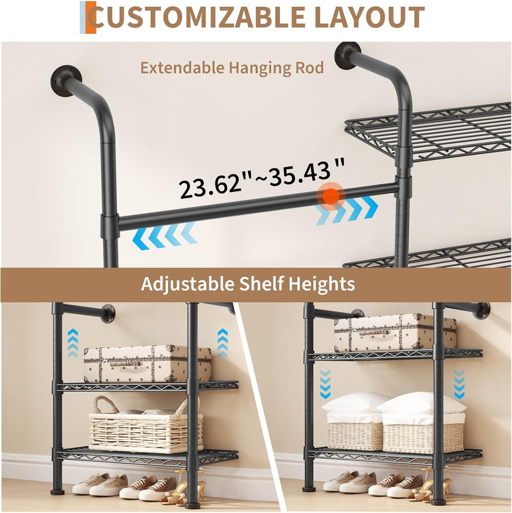 L2 Wall Mounted Pipe Closet System, Matte Black