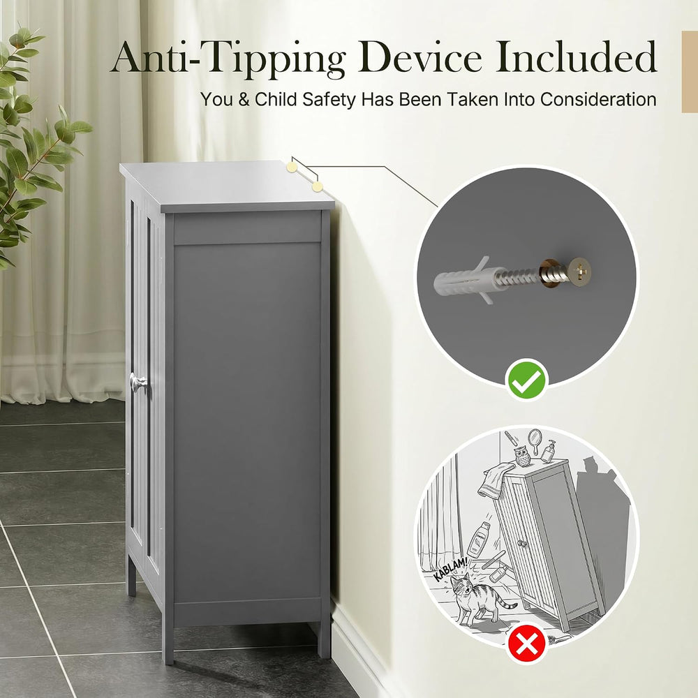 SUPER DEAL Modern Bathroom Floor Storage Cabinet with Adjustable Shelf and Do...