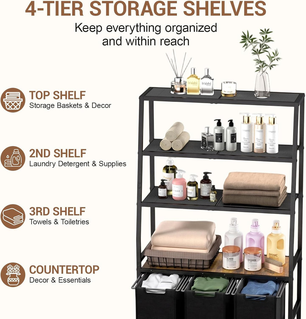 Laundry Hamper 3 Section, 4 Tier Laundry Basket Organizer