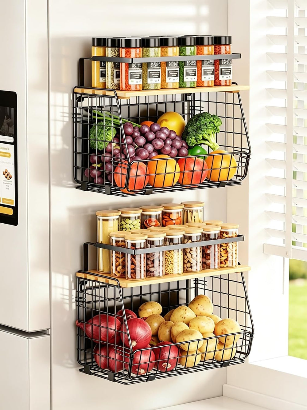 2 Pack Magnetic Shelf for Fridge, Fruit Potato Onion Storage Bins