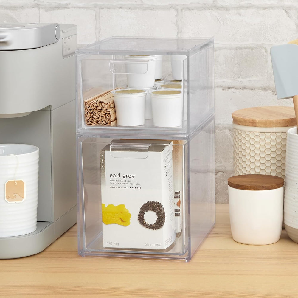 STORi Audrey Stackable Clear Bin Plastic Organizer Drawers | 2 Piece Set | Or...