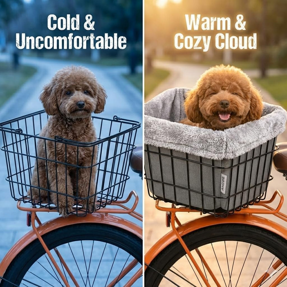 ANZOME Dog Bike Basket Liner, Soft Sherpa Padded Cover, Grey