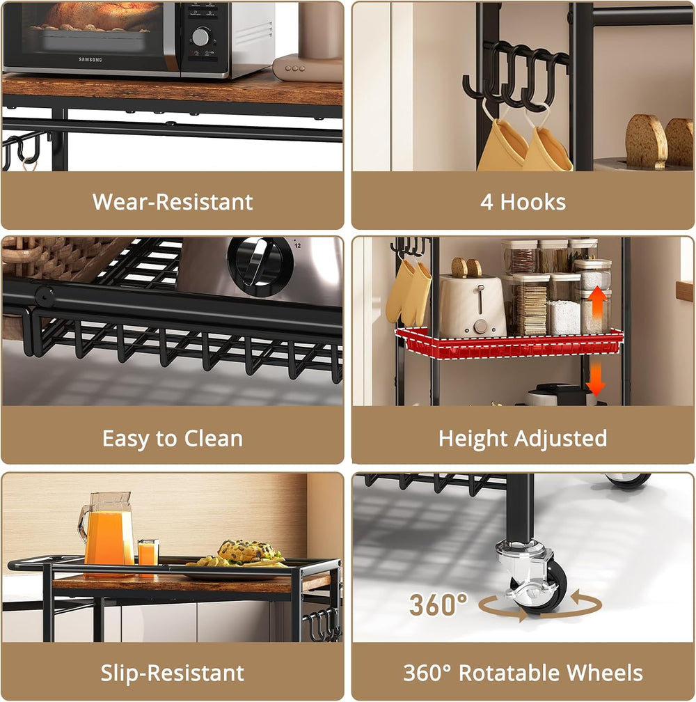 Microwave Kitchen Rolling Cart, 35.43" H Microwave Table Stand with Lock...