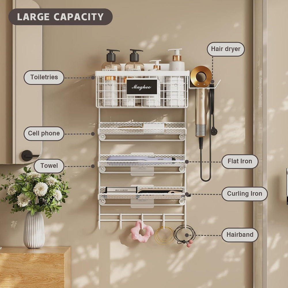 Magheo Hair Dryer Holder Wall Mounted, Adheisve Hair Tool Organizer for hair ...