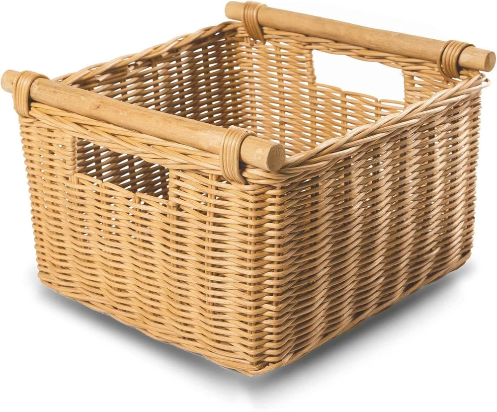 The Basket Lady Deep Pole Handle Wicker Storage Basket, M, Sandstone