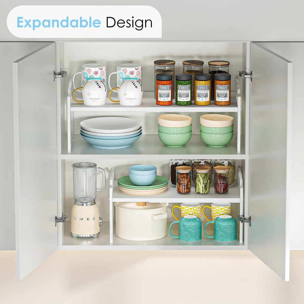 2 Pack 11” Depth Expandable Kitchen Cabinet Organizer Shelves, Heavy Duty Kit...