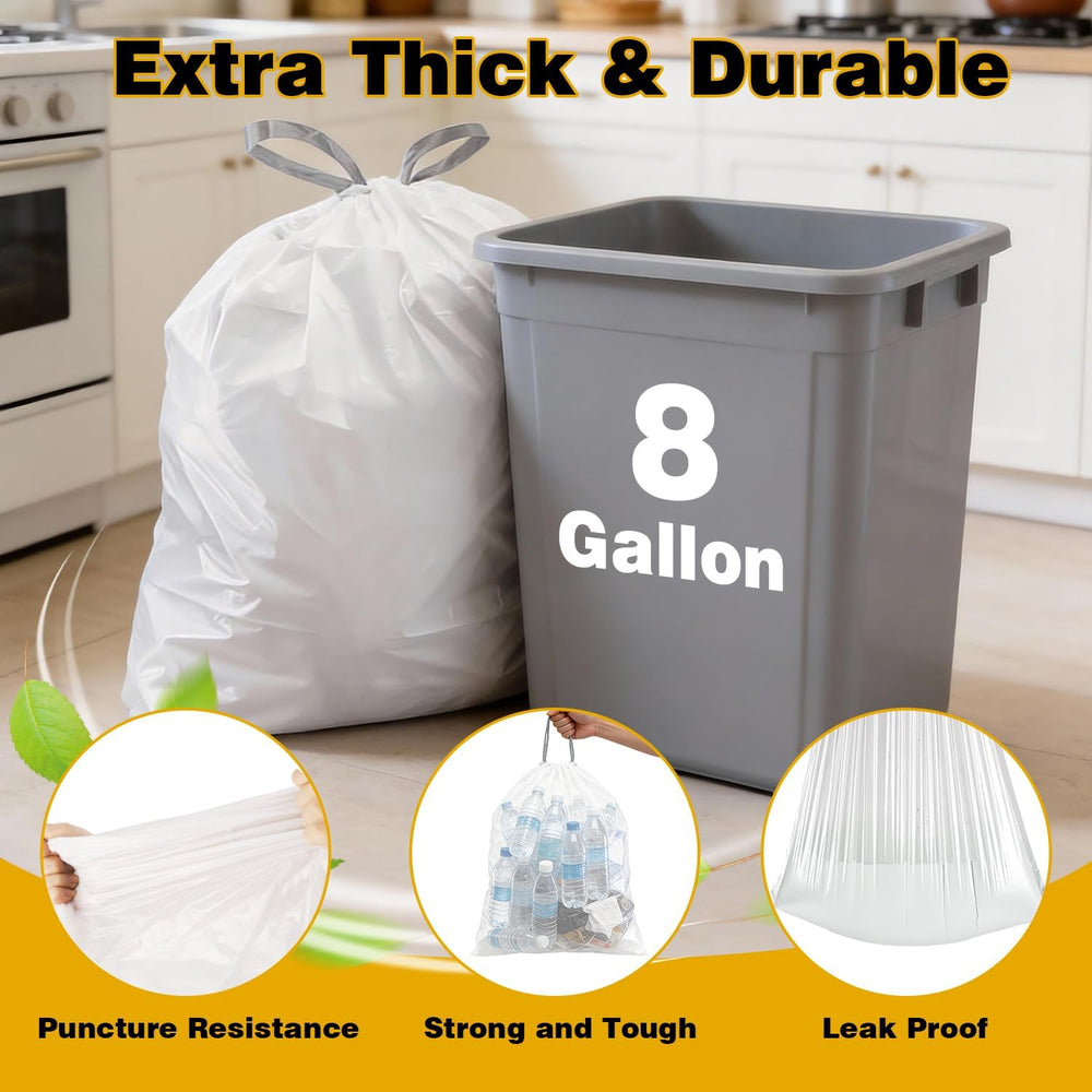 8 Gallon Trash Bags with Drawstring, 300 Count