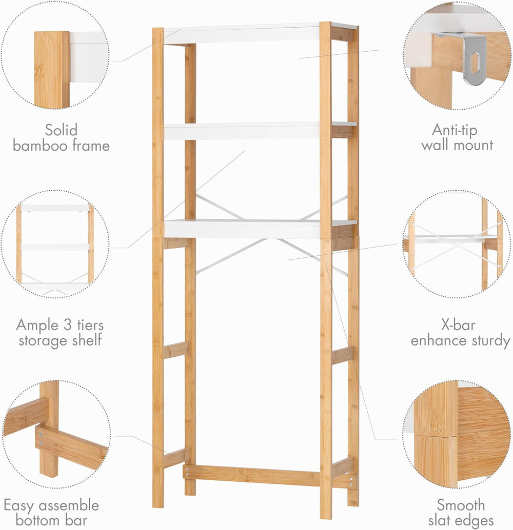 UTEX 3-Tier Over the Toilet Storage Shelf with Bamboo Frame, White