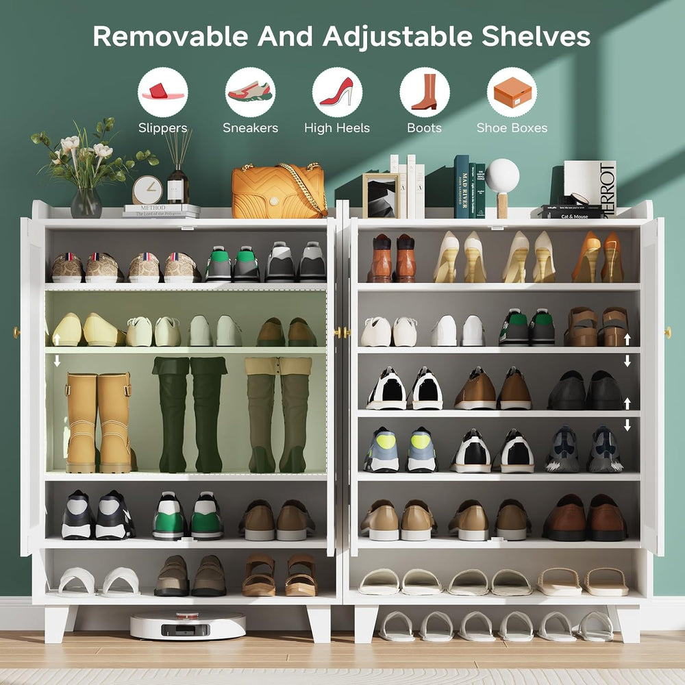 Flat-Shelf Shoe Cabinet with Doors,6-Tier Shoes Storage Cabinet with Adjustab...