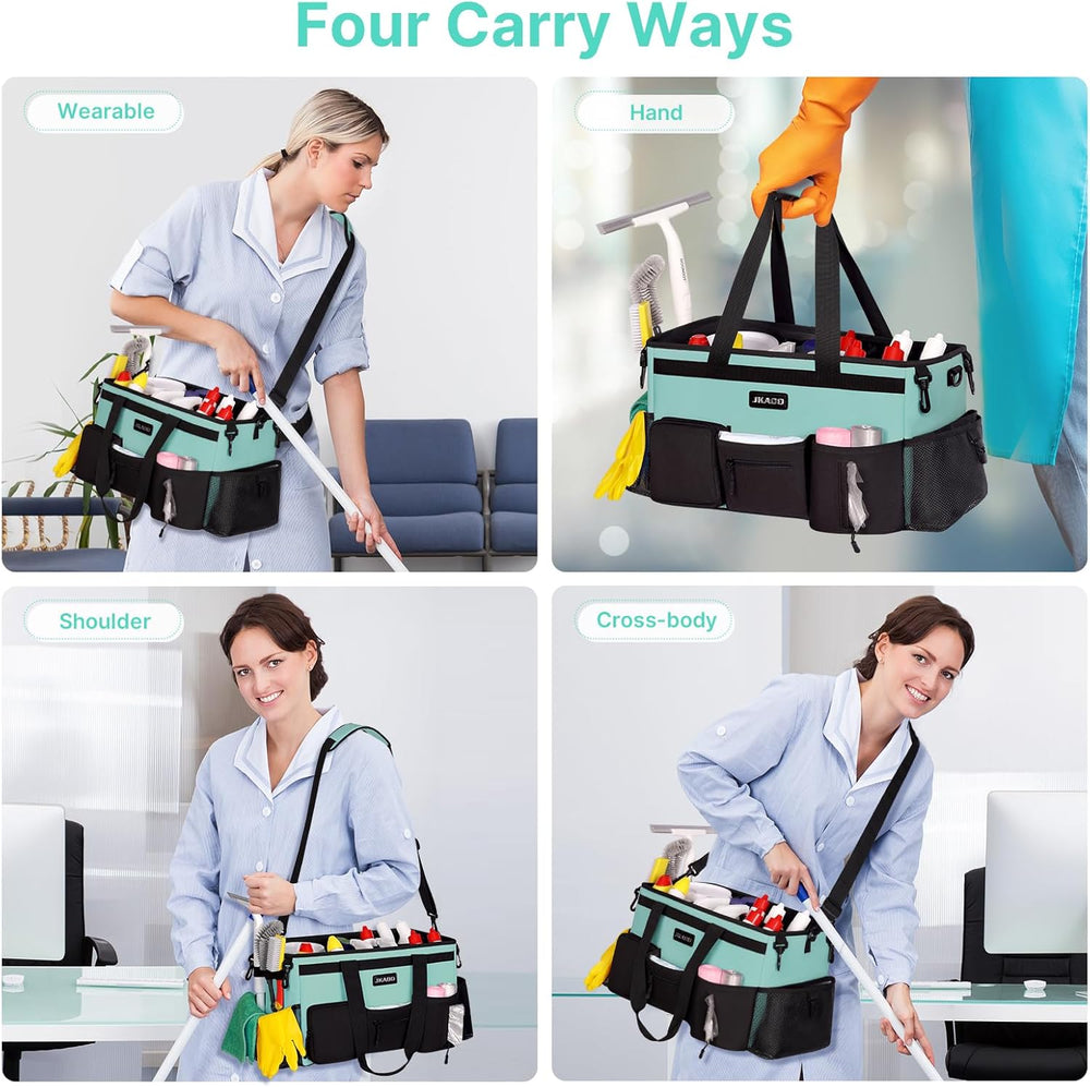 Large Wearable Cleaning Caddy Bag with Handles, Blue Green