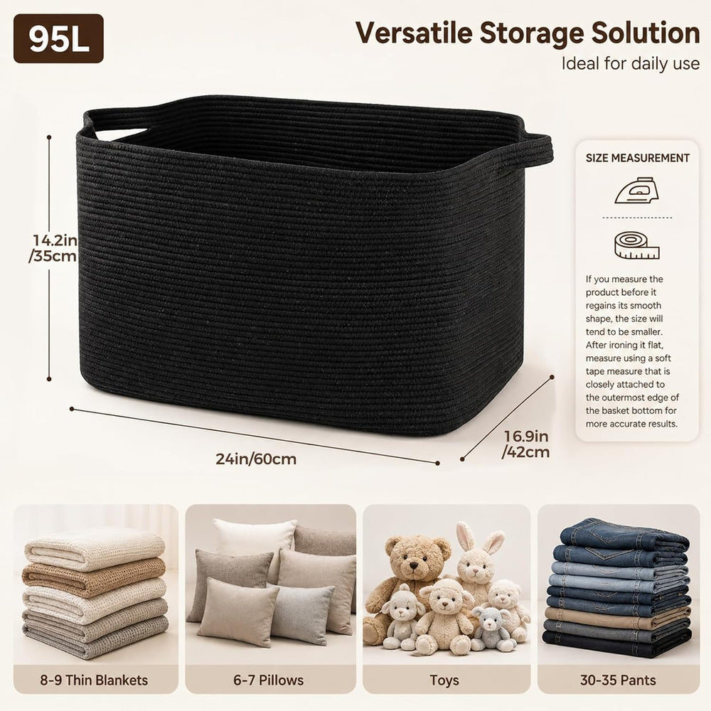 OIASKET 95L Extra Large Blanket Basket, 24" x 16.9" x 14.2" Wo...