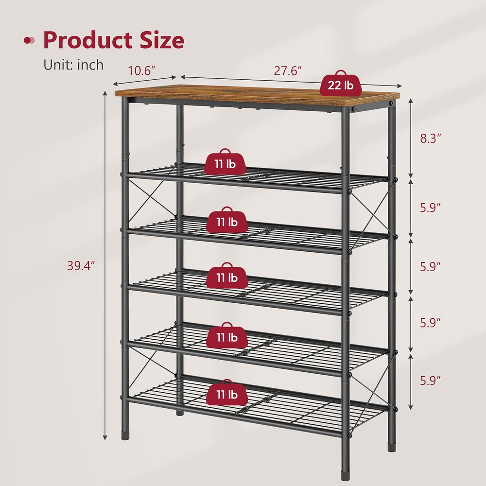 Tajsoon 6 Tier Shoe Rack for 20-24 Pairs of Shoes, Rustic Brown & Black
