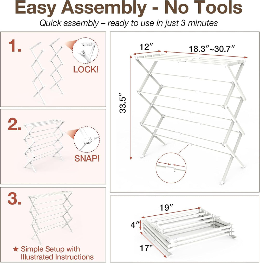 Foldable Clothes Drying Rack Heavy Duty Easy Install, White