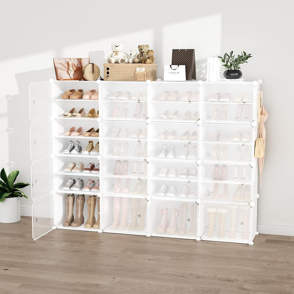 Portable Shoe Rack Organizer with Door, 64 Pairs Shoe Storage Cabinet Easy As...