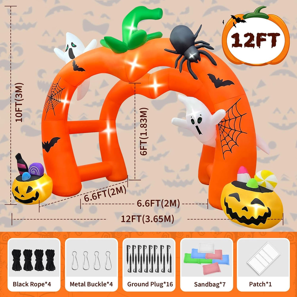 Kalolary 12FT Halloween Inflatable Archway,Giant Pumpkin Inflatable Tunnel