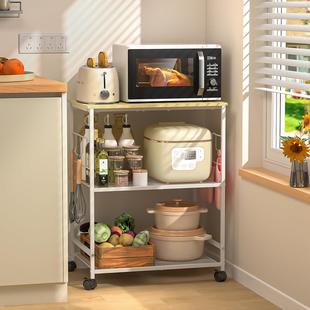 ThreeHio Rolling Kitchen Microwave Cart, 3 Tier Microwave Table Stand with St...