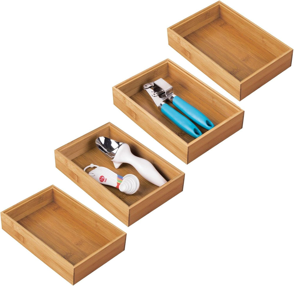 mDesign Bamboo Kitchen Cabinet Drawer Organizer Stackable Tray Bin - Eco-Frie...