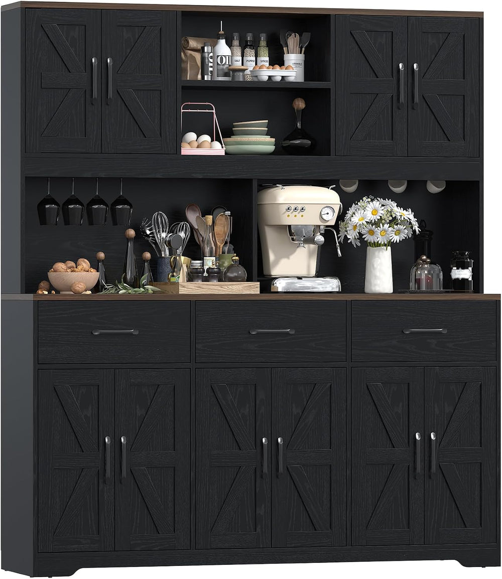 VVFLU 71" H x 62''W Tall Kitchen Pantry Cabinet with Charging St...