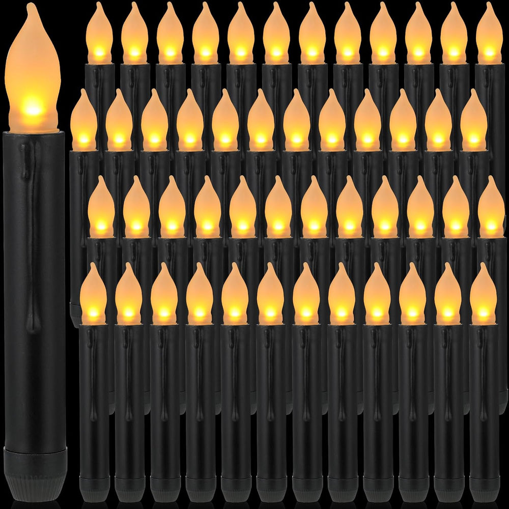 Macarrie 60 Pcs Halloween Flameless LED Taper Candles, Black,Yellow