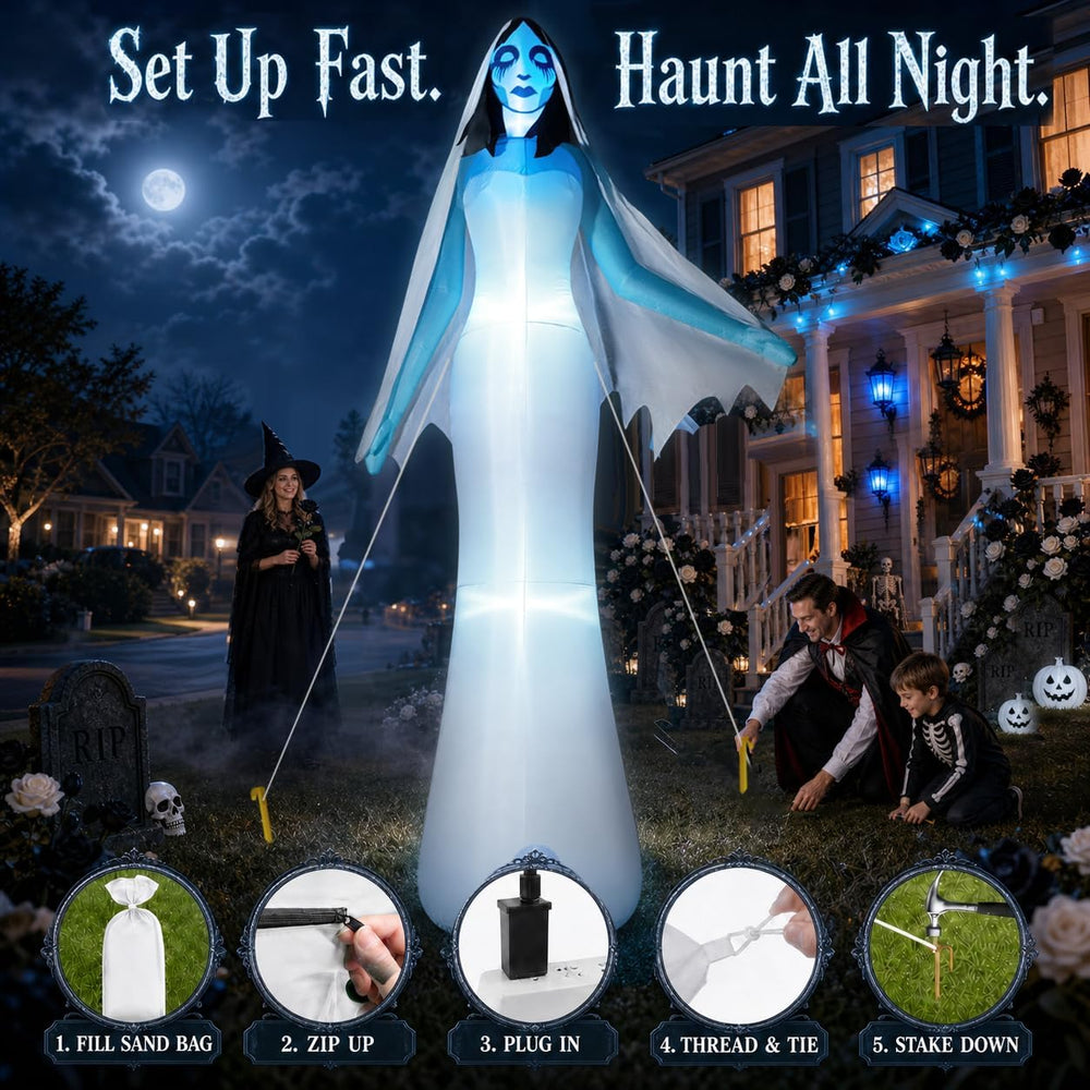 zukakii 12FT Giant Halloween Inflatables Ghost Bride with Built-in Whole-Body...