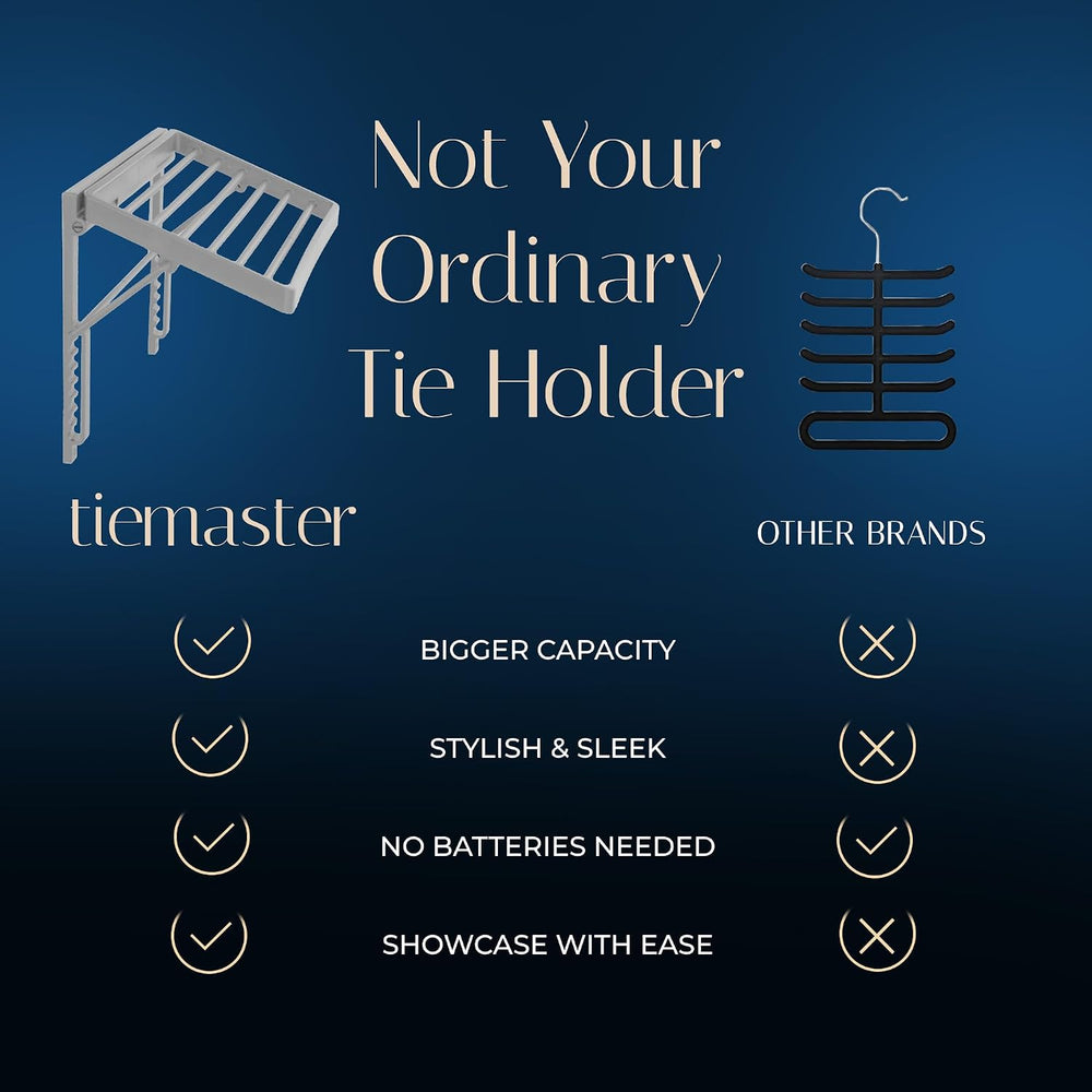 TieMaster Wall Mounted Tie Rack and Scarf Organizer with 5 Belt Hooks