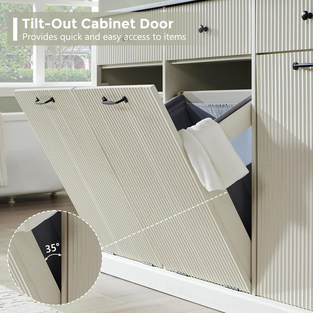 IFBUY Triple Tilt Out Laundry Hamper Cabinet, Modern Fluted Trash Can Cabinet...