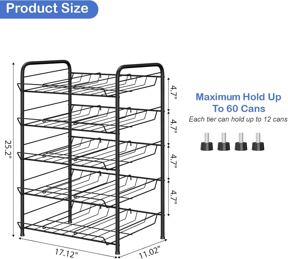 Vrisa Can Organizer for Pantry Canned Goods Holder for Kitchen, Black