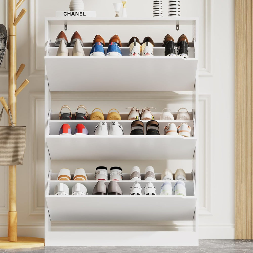Xixini Shoe Storage Cabinet for Entryway with 3 Flip Drawers, Sturdy Wood Hid...