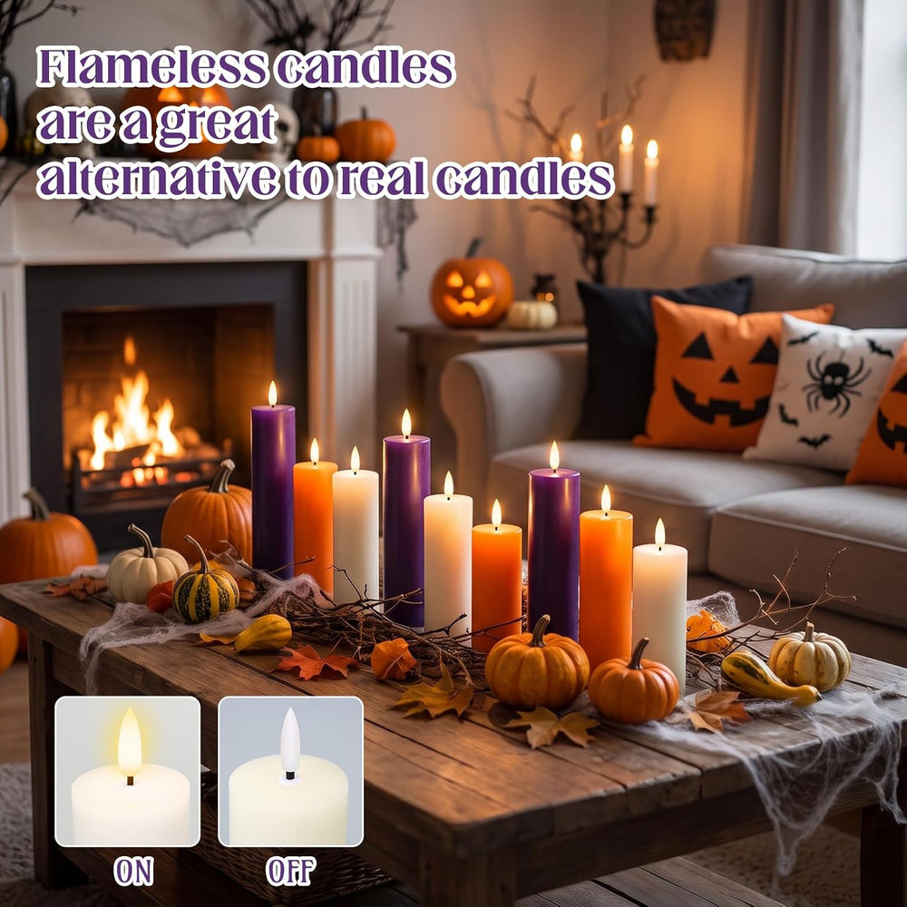 Retisee 9 Pcs Halloween Flameless Pillar Candle with Remote Halloween Decor