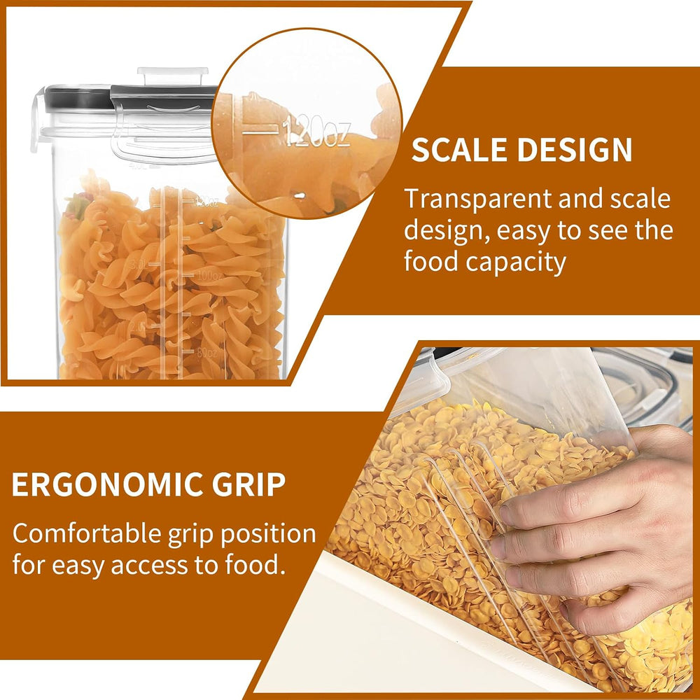HKJ Chef Cereal Containers Storage Set (4L / 135.2oz), 6PCS Airtight Food Sto...